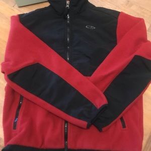 Red and black fleece jacket.